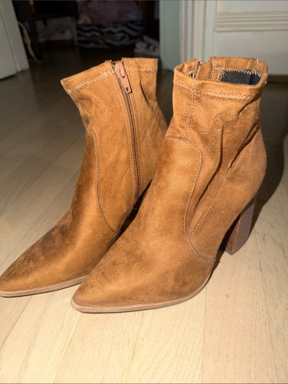 Steve Madden Cognac Suede Pointed Toe Ankle Booties